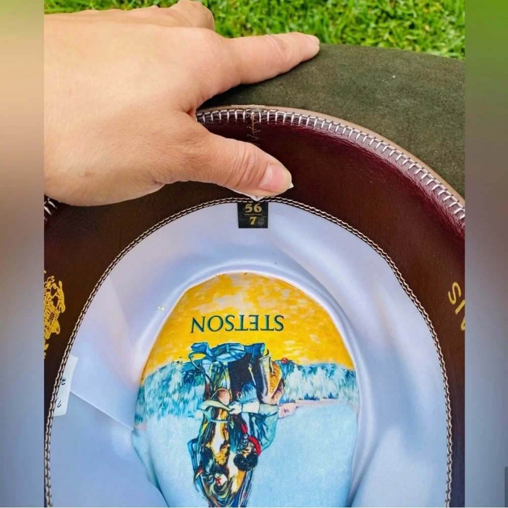 Authentic Custom Stetson Rabbit Felt Fur Green Sage Western Flat Brim Hat - Picture 9 of 11